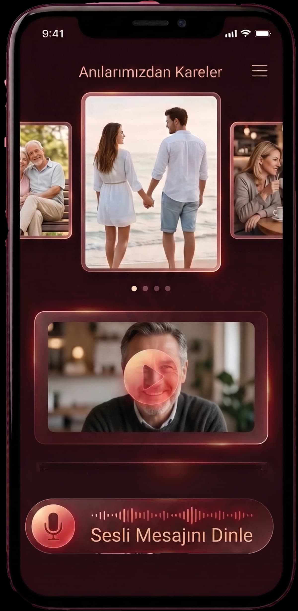 QR hediye sayfası telefonda: anı galerisi, video mesaj ve sesli mesaj